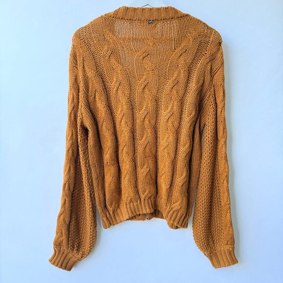For Love & Lemons Charlotte Zip Cable knit Cardigan, Brown Women’s Size S Q2 - Picture 3 of 10